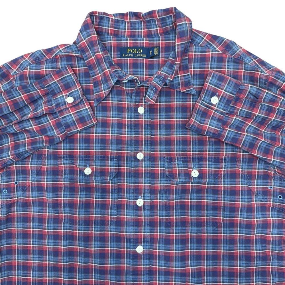 Polo Ralph Lauren USRL Naval Station shirt mens XL plaid vented pockets work vtg